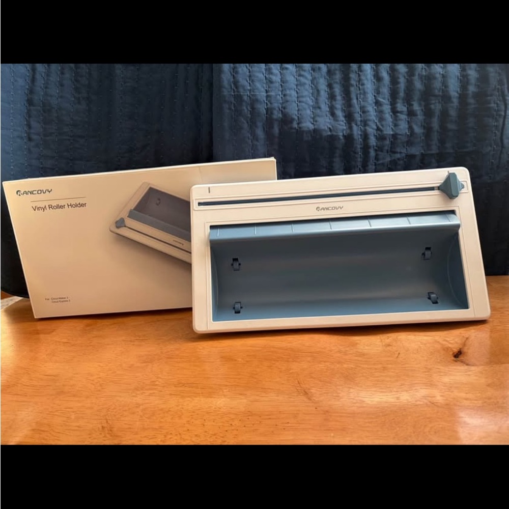 White and Blue Vinyl Roller Holder